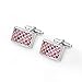 Mr.Van Mens Cufflinks Rhodium-Plated Brass with Crystals - 20x13mm Rectangular Design - Includes Velvet Gift Pouch (red)