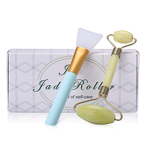 Jade Roller for Face + Convenient Mask Applicator Brush, 100% Real Natural Jade Stone roller, Anti-Aging Jade Beauty Skin-care Tool to Rejuvenate Facial Skin Cooling, Slimming & Firming - Thumbnail 6