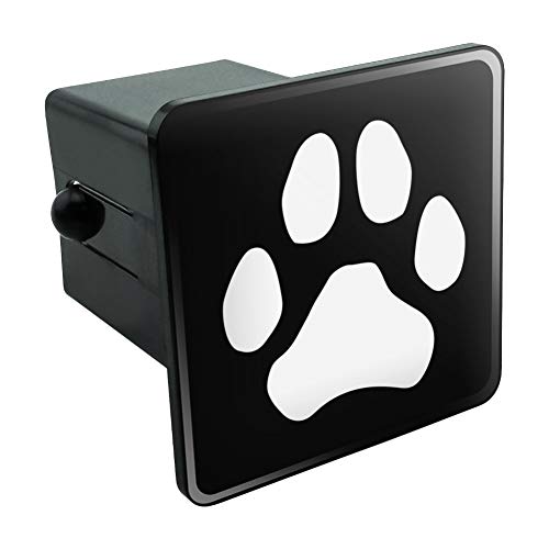 Paw Print Dog Cat White on Black Tow Trailer Hitch Cover Plug Insert 2"