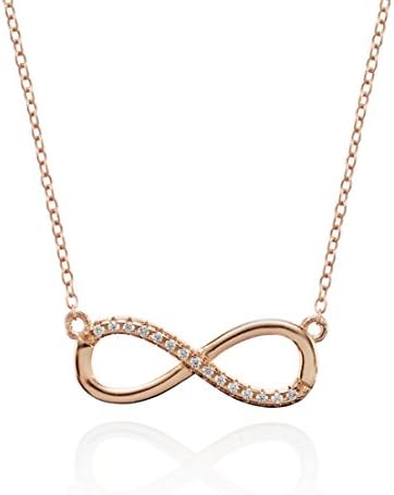 Namana Infinity Necklace with Cubic Zirconia. 18 Carat Rose Gold Plated or Rhodium Plated Sterling Silver Chain Necklace. Diamante Infinity Necklace with Gift Box.