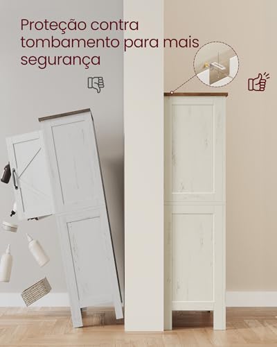 VASAGLE LIRY Coleção, Armário de Armazenamento, Armário de Banheiro com Portas de Celeiro, Despensa Independente para Cozinha, Prateleiras Ajustáveis, Branco Rústico BRBBK773W01