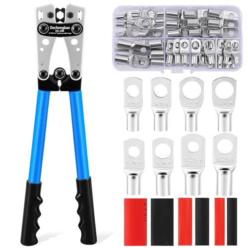 Dechengbao Crimping Pliers for 6-50mm² Battery Cable (10-1AWG) with 60pcs Copper Terminals 8 Sizes Heavy Duty Crimping Pliers for Battery Wire Terminal