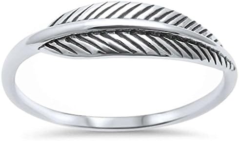 Sterling Silver Plain Feather Design Ring - 6
