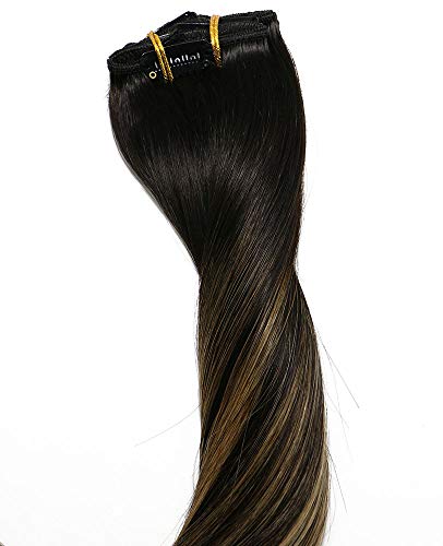 Clip in Hair Extensions 120G 100% Brazilian Remy Human Hair Extensions 9A Thickened Soft Silky Straight for Fashion Women 7pcs 17clips Full Head (14Inch Balayage Natural Black to Honey Blonde) - Thumbnail 3