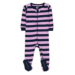 Leveret Kids Footed Cotton Pajama Striped Purple