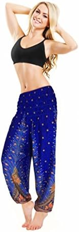 CJ Intertrade Elephant Pants Harem Pants Size S,M,L,XL,2XL Hippie Boho Yoga Bohemian Pants (XL, Blue Peacock)