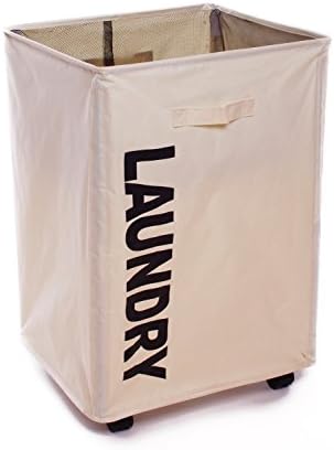 DouBX Hom Laundry Basket 23" Large Folding with Wheels and Handles Laundry Hamper Waterproof Laundry Bag Oxford（Beige）