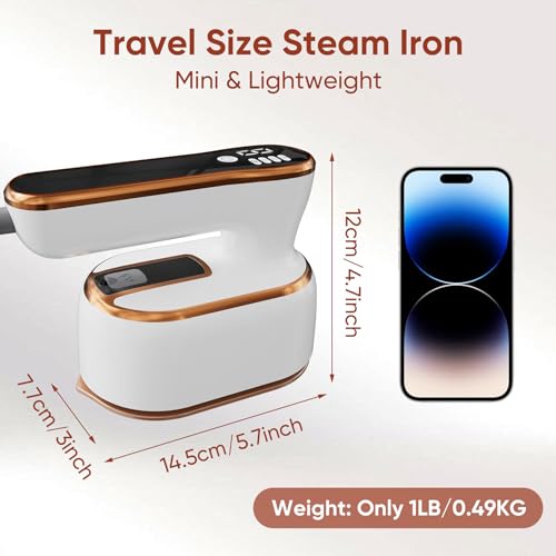 Upgraded - Portable Steamer for Clothes - LED Display & 3+1 Level Steam, Foldable Compact Mini Iron, Small Handheld Iron with Ironing Gloves, College Essential, White(Only for 110V, Such as Canada/US)