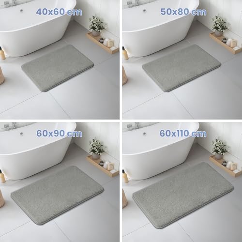 Badematte rutschfeste, Mikrofaser Saugfähig Badezimmerteppich, Flauschig & schnelltrocknend Maschinenwaschbar Badteppich, Super Weich Fußmatte Duschvorleger 40x60cm Grau