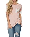 Chellysun Women's V-neck Casual Short Sleeve T-shirt Blouse Tees Tops (X-Large, Pink style)