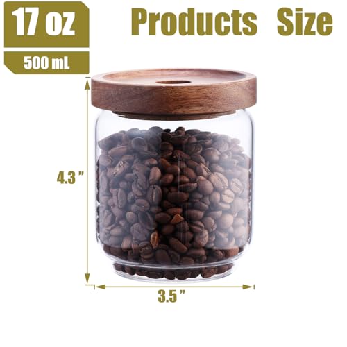 REFSAVER Glass Jar with Lid Coffee Canister with Airtight Bamboo Wooden Lid Glass Storage Containers for Candy,Tea,Coffee,Sugar,Cookie,Spice 17OZ