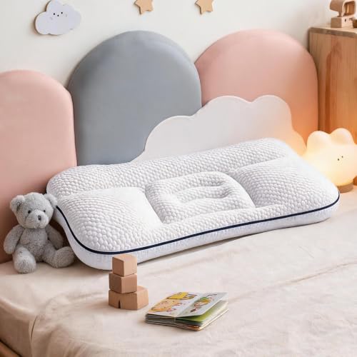 Kids Pillow – TPE Fabric Shoulder Support | Orthopedic Cervical Spine Correction Pillows For Side Sleepers | Breathable Bedding For Boys Girls Homes Apartments Daycare Travel Cars Airplanes