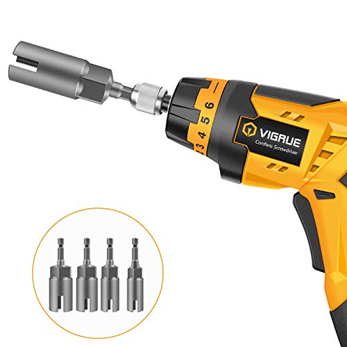 VIGRUE 4PCS Deep Power Wing Nut Driver, Slot Hurricane Wingnut Drill Bit Socket, Wrenches Tools Set 4 Sizes for Panel Nuts Screws Eye C Hook Bolt, 1/4" Hex Shank