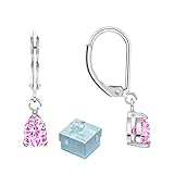 Buyless Fashion Hypoallergenic Surgical Steel Leverback Earring with Dangle Teardrop CZ Stud-EDGTRDPNK