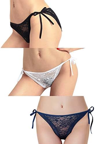 OGNEE Women Lace Underwear Multi Pack Stretchy Soft Breathable Panties Tie-Up Underpants Briefs