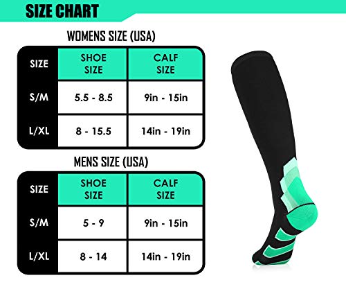 SUGUE Compression Socks (1 Pair) for Women & Men 20-30 mmHg - Best Graduated Athletic Fit for Running, Flight, Nurses, Maternity, Pregnancy - Shin Splints (Green & Arrow, L/XL) - Thumbnail 6