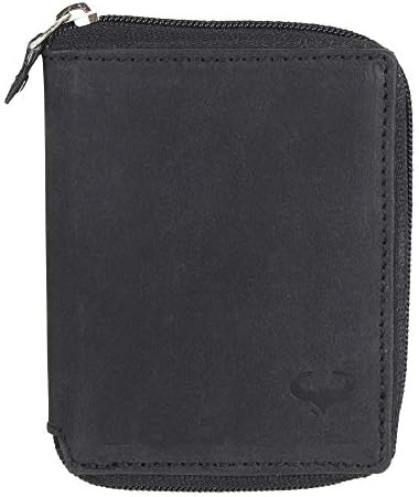 Alphahide Men RFID Blocking Wallet - Genuine Cowhide Leather - Black Bifold Zip-Around - Large Coin Pocket