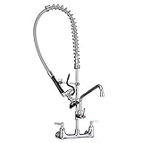 MSTJRY Commercial Sink Faucet with Pre-Rinse Sprayer Brass Constructed 8 Inch Center Wall Mount Kitchen Faucets with 12