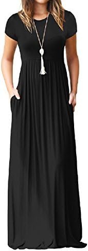 PRIMODA Women's Casual Maxi Dress with Pockets Plain Loose Swing