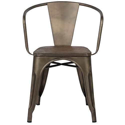 Poly and Bark Trattoria Arm Chair with Elm Wood Seat in Bronze (Set of 4)