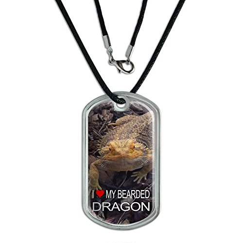 I Love Heart My Bearded Dragon - Beardie Lizard Reptile - Military Dog Tag Cord