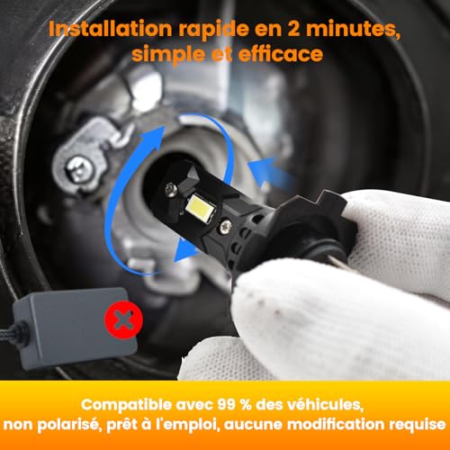Onraying H7 LED, 55000LM 6500K Cool White, 12V H7 LED Car Headlight Bulb with Fan, 900% Brightness, 1:1 Mini Size, IP68, Halogen Replacements, Plug-N-Play, 2 Pieces