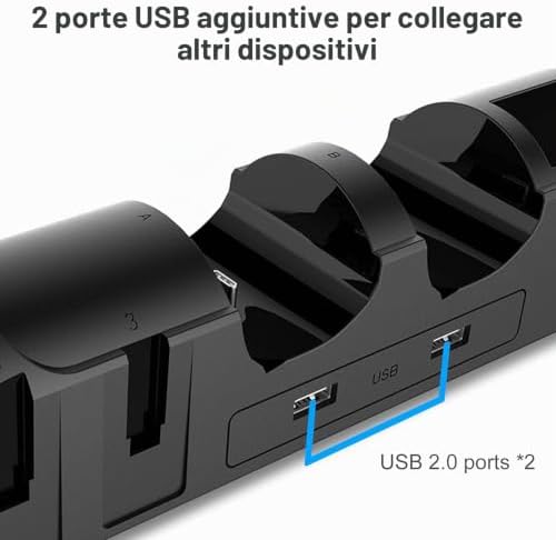 Dock di ricarica LED 6 in 1 per controller Nintendo Switch Pro e JoyCons, stazione di ricarica per controller JoyCons Nintendo Switch con presa USB 2.0 e porte USB 2.0