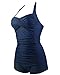 American Trends Women's Retro Ruched One Piece Bandeau Push Up Halter Monokini Swimsuit Plus Size Boyshorts Bathing Suit