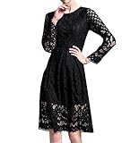 QINGYUAN Women's Floral Lace Long Sleeve Slim Bridesmaid Midi Dress