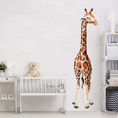 Safari Tall Giraffe Wall Decal Set – Kids Watercolour Stickers – Removable Jungle Animal Décor for Children’s Bedroom or Nursery