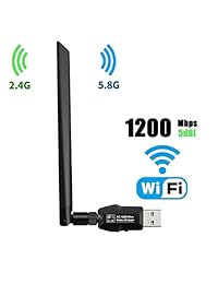 Adaptador WiFi 1200 Mbps, USB 3.0 WiFi Dongle 802.11 ac Adaptador de red inalámbrica con correa dual 2.4GHz   300Mbps + 5GHz   866Mbps 5dBi Antena de alta ganancia para computadora portátil Destop Win XP   7 8 10, Mac OS X 10.6 10.14