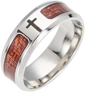 Engagement Ring Cross of Christ Life Wood Inlay Wedding Band Ring for Mens Rings Jewelry