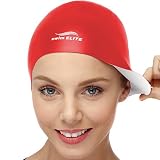 Swim Elite Unisex 2-in-1 Wrinkle-Free Reversible Silicone Swim Cap - Red/White