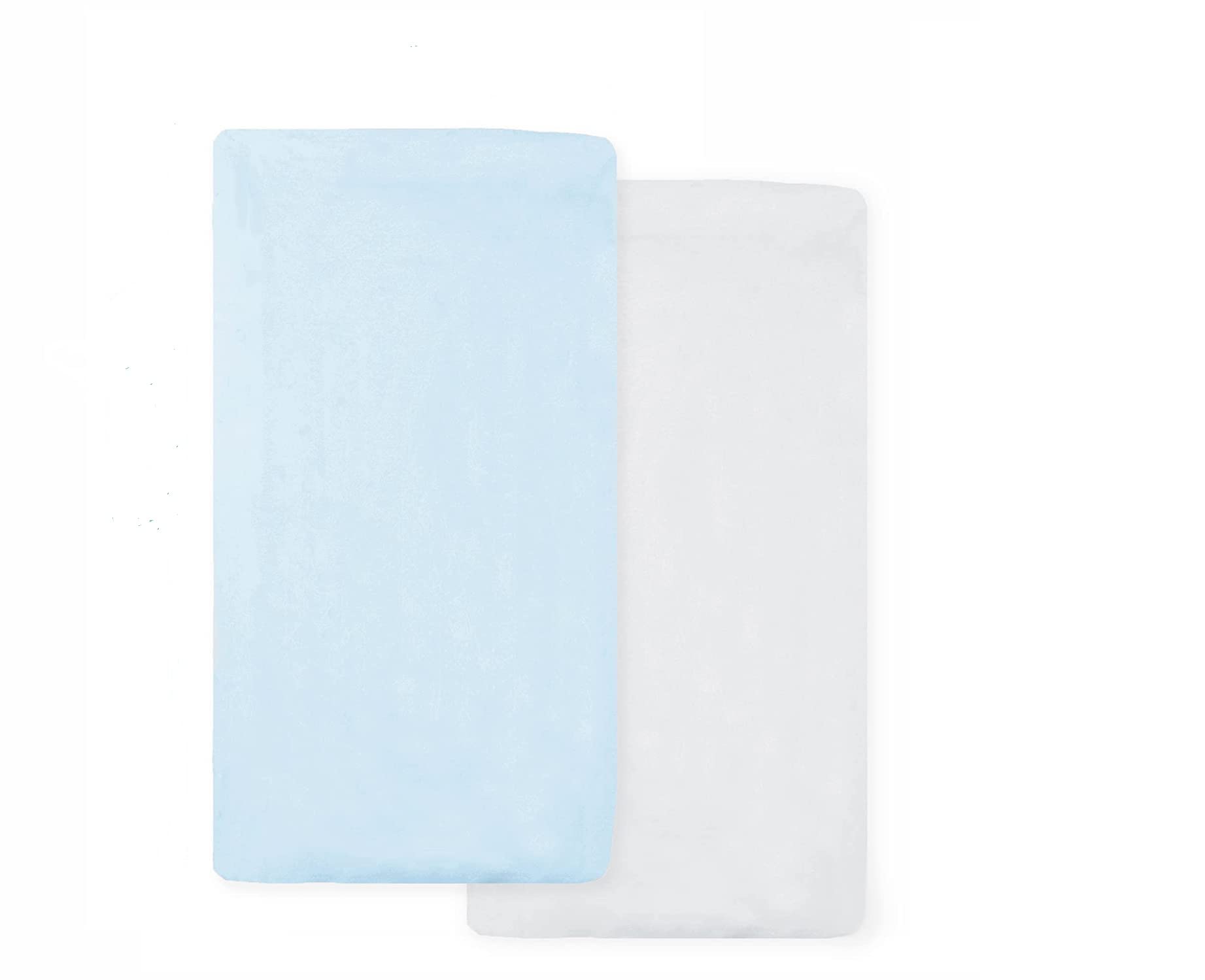 Travel Cot Fitted Sheet 95 x 65 cm – Cotton Mattress Sheet | Elasticated Stretch-Fit Breathable Bedding (Pack of 2, White & Blue)