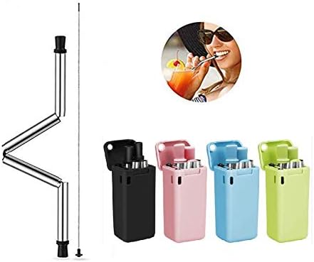 DragonCZL Collapsible Reusable Drinking Straws,Stainless Steel Premium Food-grade Folding Portable Straw, Foldable Metal Straws with Case and Cleaning Brush(4 Pack)