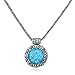 Antique Look Created Blue Fire Opal Round Pendant with 925 Sterling Silver Twisted Foxtail Chain, 20