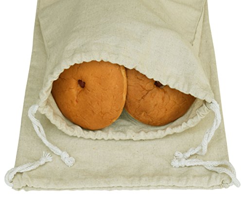 2Pack Flax by Flax cotton bread bag -13x17 inch, Muslin bag, sachet bag, Natural With Drawstring - Best for Vegetables, Bread or Laundy, Reusable mesh for Grocery shopping and House hold organizing