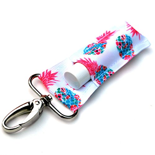 The LippyClip Lip Balm Holder for Chapstick, Blistex, etc. (White with Pink and Blue Pineapples)