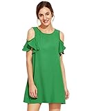 Milumia Women's Summer Cold Shoulder Ruffle Sleeves Shift Dress Green M