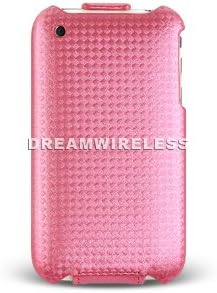 Hot Pink Carbon Fiber Fabric Crystal Cover Case w/Flip for Apple Iphone 3g 3gs