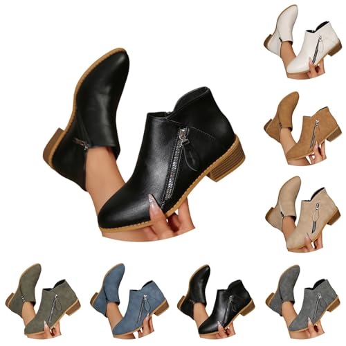 Ankle Boots for Women Waterproof Walking Boots Chelsea Booties Side Zip for Ease of Wear Low Heel Shoes Pointed Toe Non-Slip Casual Short Booties