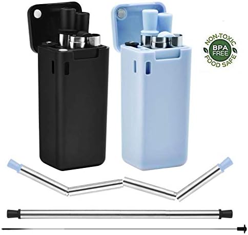 Metal Reusable Drinking Straw with Case and Cleaning Brush- Eco-Friendly-BPA free - Stainless steel 10.5 inches – Good for travel, Milkshakes, Cocktails, and Smoothies 2 pack–By Newburst