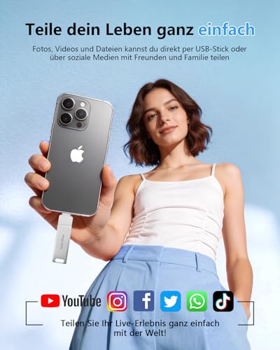 [Without App] USB Stick 512 GB for iPhone MFi Certified, Lncnnk 3 in 1 Flash Drive, Lightning USB 3.0 Memory Stick Photo Stick, USB C Stick for iPhone/iPad/OTG Android Mobile Phone/Mac/PC, Silver