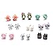 Wholesale Multi colored 9 Set Owl Fox Cat Penguin Tortoise Ball Stud Earrings, Hypoallergenic