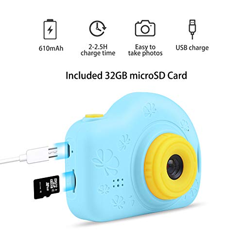 Kids Camera, Digital Video Camera Children Creative DIY Camcorder with Rechargeable Battery Birthday / Christmas / New Year Toy Gifts for 3 4 5 6 7 8 9 10 Year Old Boys Girls with 32GB SD Card - Blue - Thumbnail 2