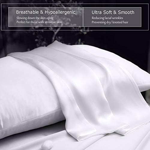 Ravmix 100% Pure Mulberry Slip Silk Pillowcase Standard Size 21 Momme 600 Thread Count Hair Skin Hidden Zipper, Hypoallergenic Soft Breathable Both Sides Silk Pillow Case, 20×26inch, White - Thumbnail 4