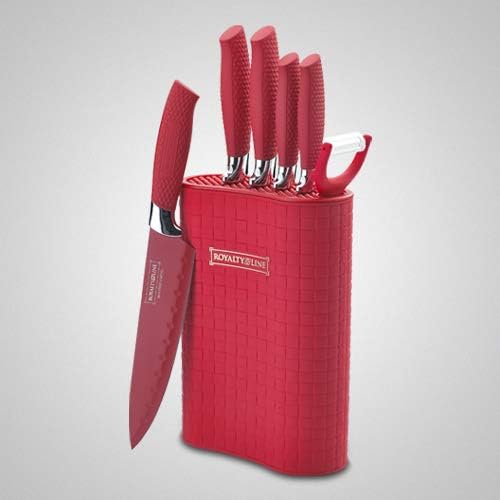 RL-6MSTR 6 Pcs Non-Stick Coating Knife Set with Stand (Red)