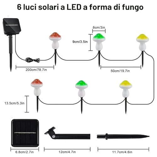 Joycome Solar Garden Ornaments 6 LED Mushroom Shape Waterproof Outdoor Mushroom Ornaments for Driveway, Landscape, Fence, Lawn, Yard, Wedding Party Decorations