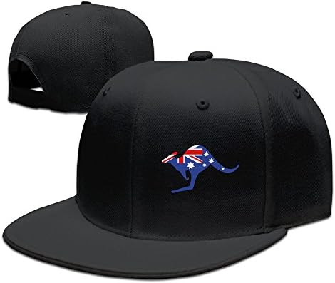 Custom Unisex Black Adjustable Sports Australian Kangaroo Flag Snapback Flat Ove Hat One Size