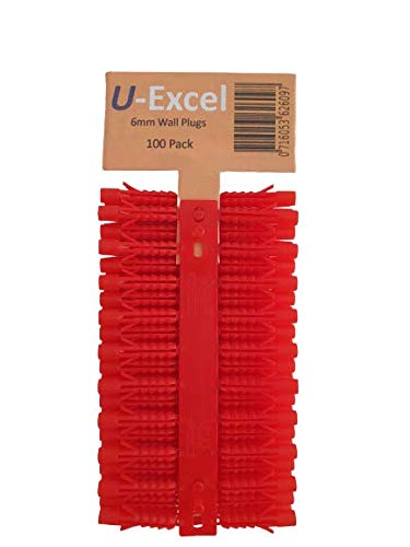 Raw Plugs DIY Hardware - Screw Fasteners & Anchors. Contract Wallplug for Plasterboard, Masonry, Brick, Concrete, Solid Wall Plug Fixings (6MM - RED - 100 PACK)